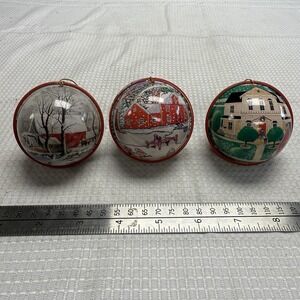 3 Vintage Metal Christmas Ornaments Metal Rattles Cows Ice Skating